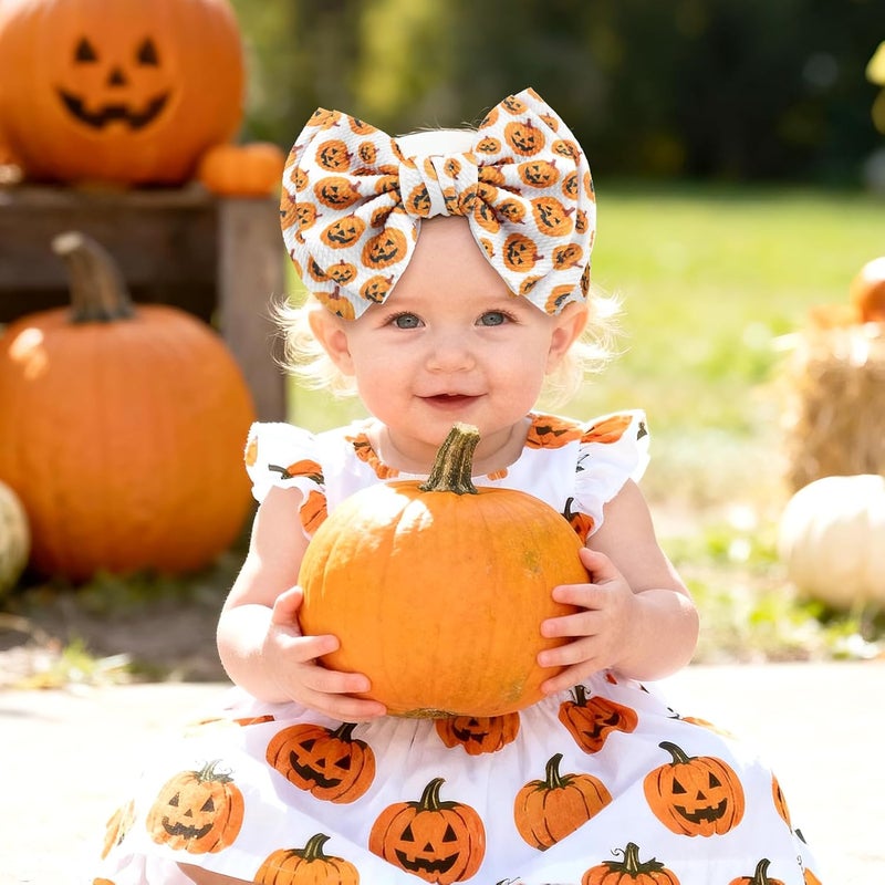 ONENINEDREAM 7’’ Pumpkin Bows for Baby Girls Halloween Girl Headbands Baby Bow Girl Outfits Pumpkins Hair Accessories for Newborn Infant Toddler Clothes - Image 2